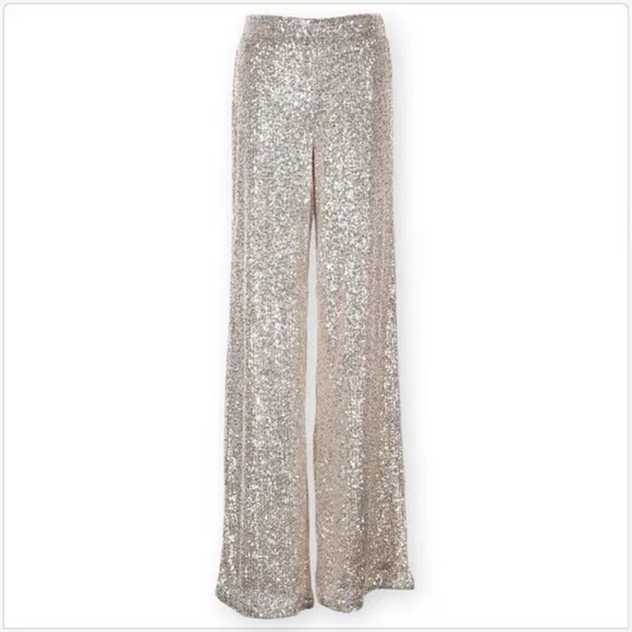 NWT Rachel Zoe Silver Sequin Wide Leg Pants NWT XS - Picture 3 of 7
